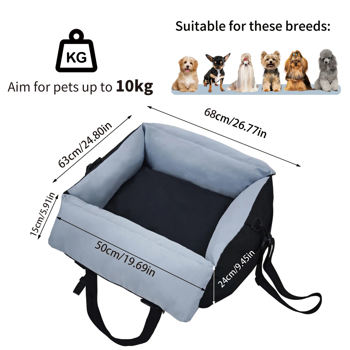Borwart Portable Dog Booster Car Seat With Safety Strap
