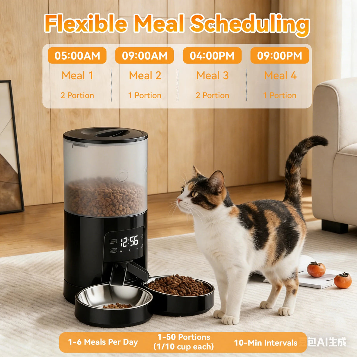 Automatic Cat Food Dispenser Stainless Bowls Dual Power Timed LCD