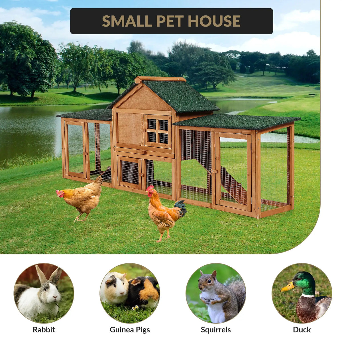 DishyKooker Wooden 2 Story Outdoor Bunny Hutch Double Runs Tray