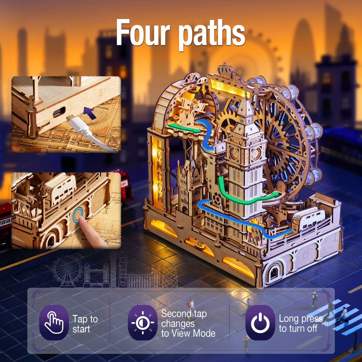 Robotime London City 3D Wooden Marble Run Mechanical Puzzle Kit