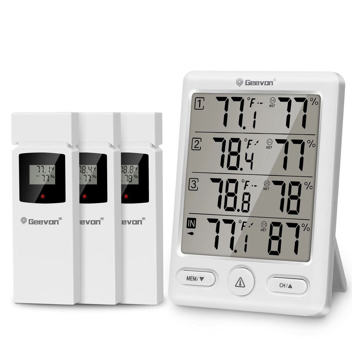 Geevon Wireless Indoor Outdoor Thermometer With Remote Sensors And Hygrometer