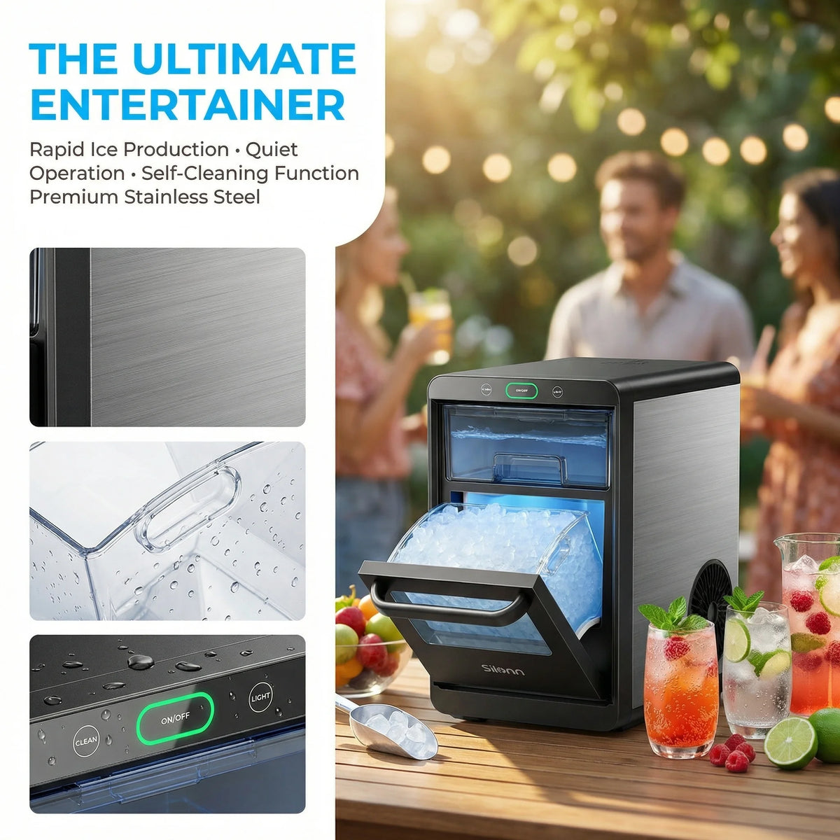 Phiergo Nugget Ice Maker Countertop Pebble Ice Machine