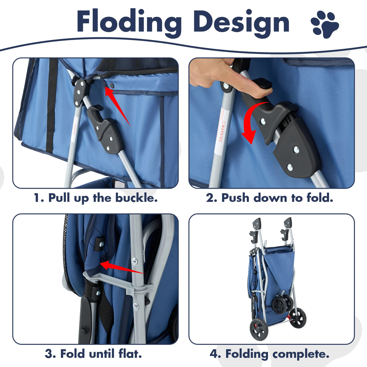 DUMOS Foldable Pet Stroller With Mesh Windows And Basket