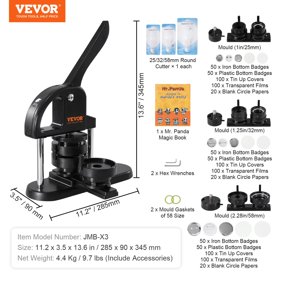 SucceBuy Button Maker Machine With Ergonomic Arc Handle Press Kit