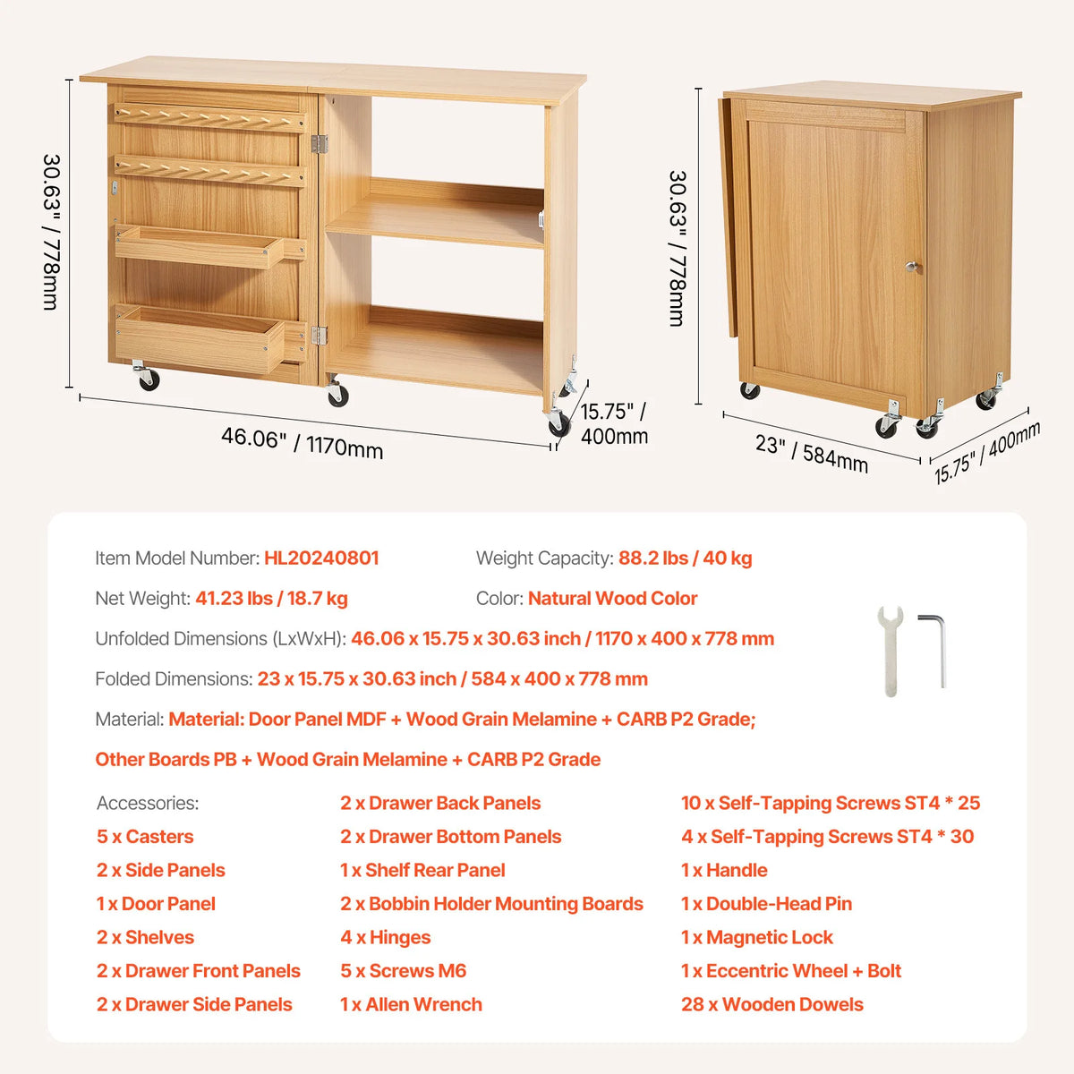 SucceBuy Multipurpose Folding Sewing Machine Table With Storage Shelves