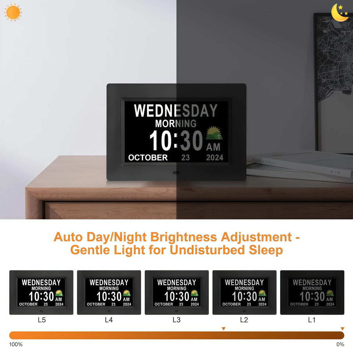Digital Dementia Clock for Seniors with Day Date and Alarms