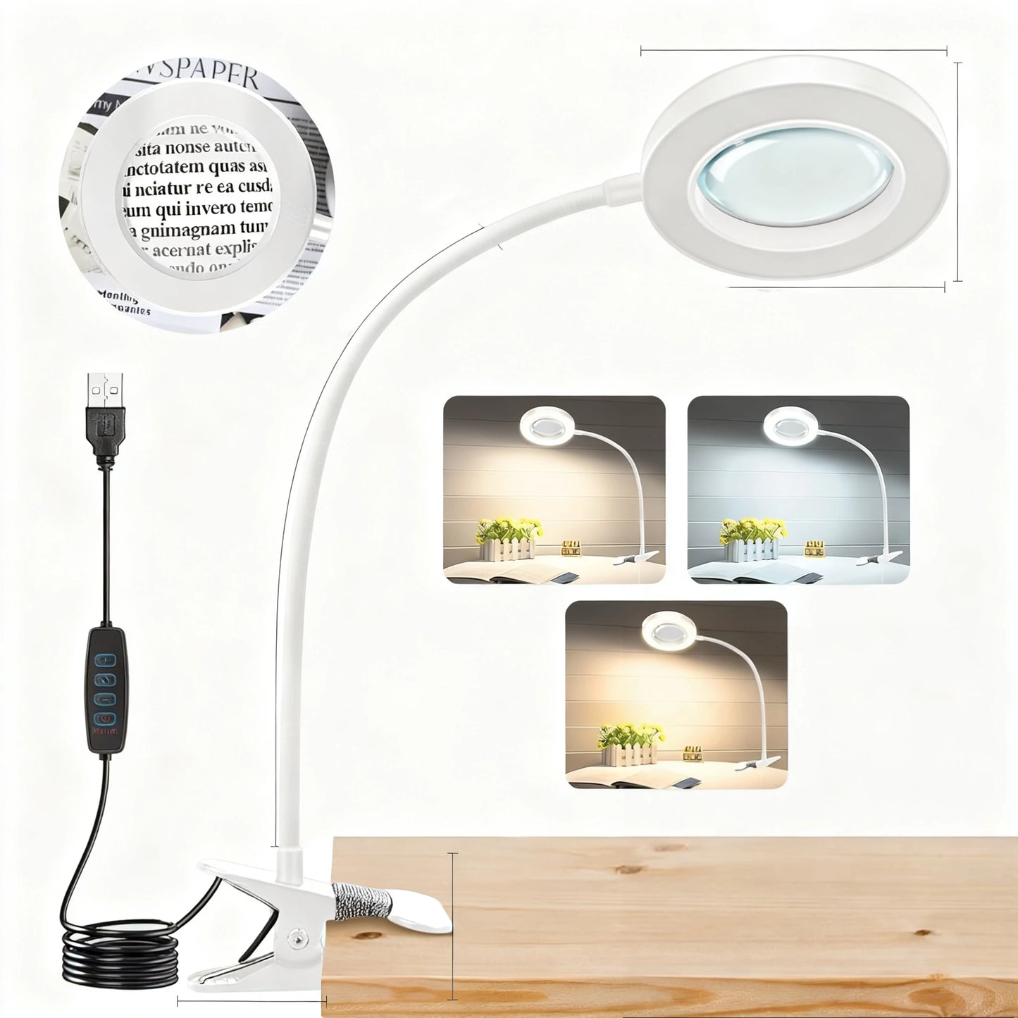 Dumiloo Led Clip On Magnifying Desk Lamp With Adjustable Gooseneck
