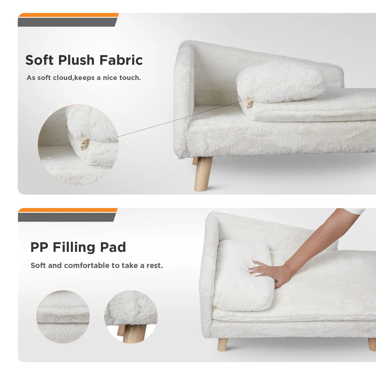 Plush L Shape Pet Sofa With Solid Wood Legs Indoors