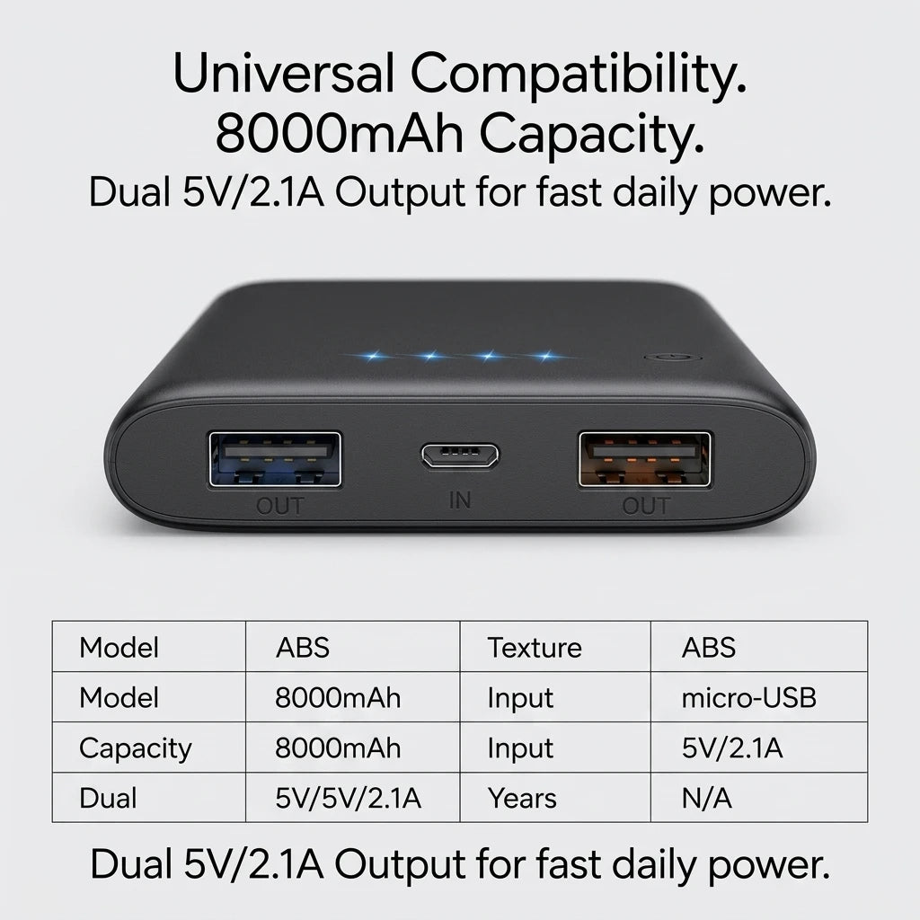 Portable 8000mAh Power Bank Dual USB High Capacity Battery Charger