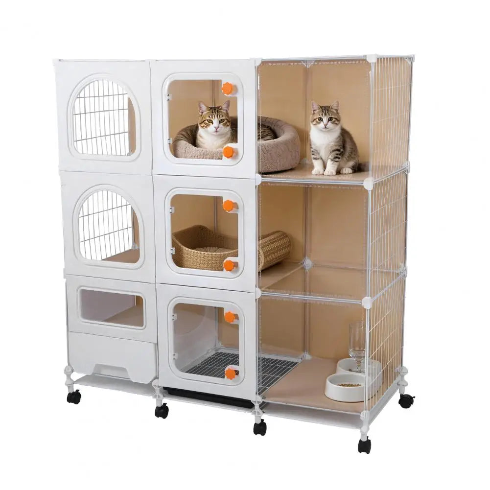 Indoor Cat Cage Enclosure With Litter Box And Wheels For Pets