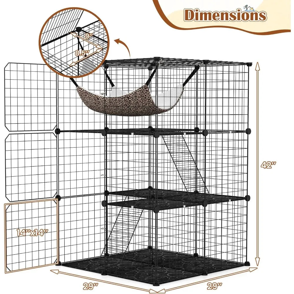 Tangkula Three Tier Metal Cat Cage With Hammock And Ladders