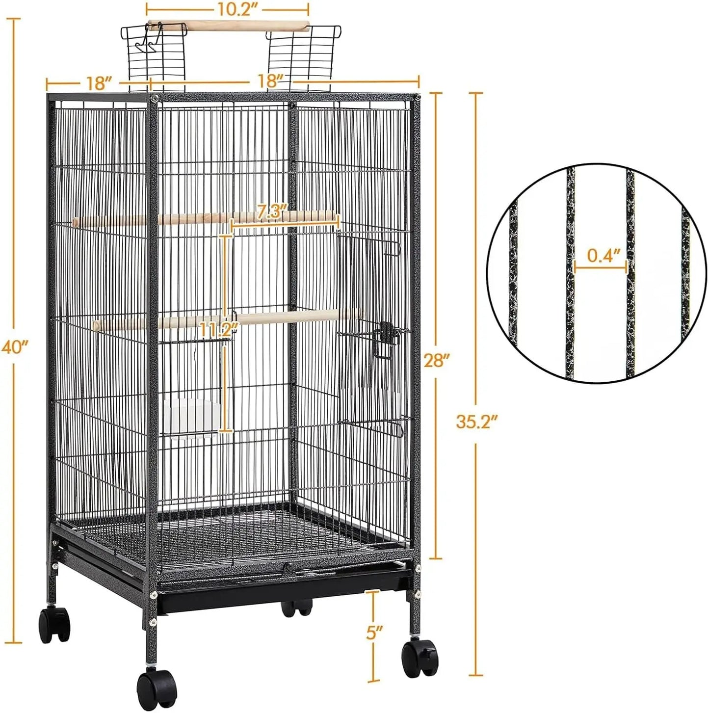 HiMISS Open Top Bird Cage With Rolling Base And Tray