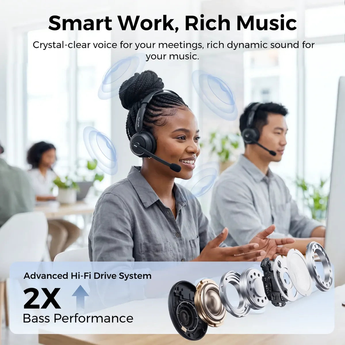 Nuroum Bluetooth Over Ear Headset With ENC Noise Cancelling Microphone