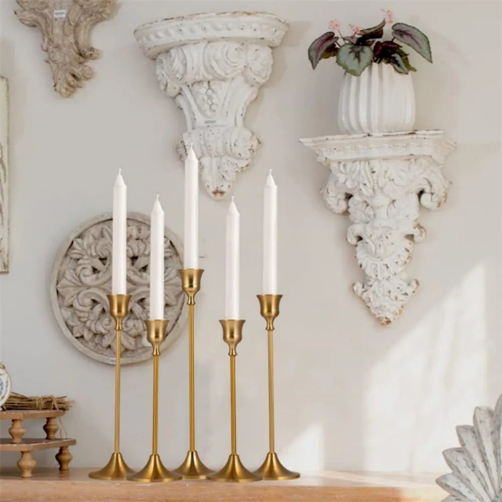 Romantic Gold Metal Taper Candle Stick Holder Set
