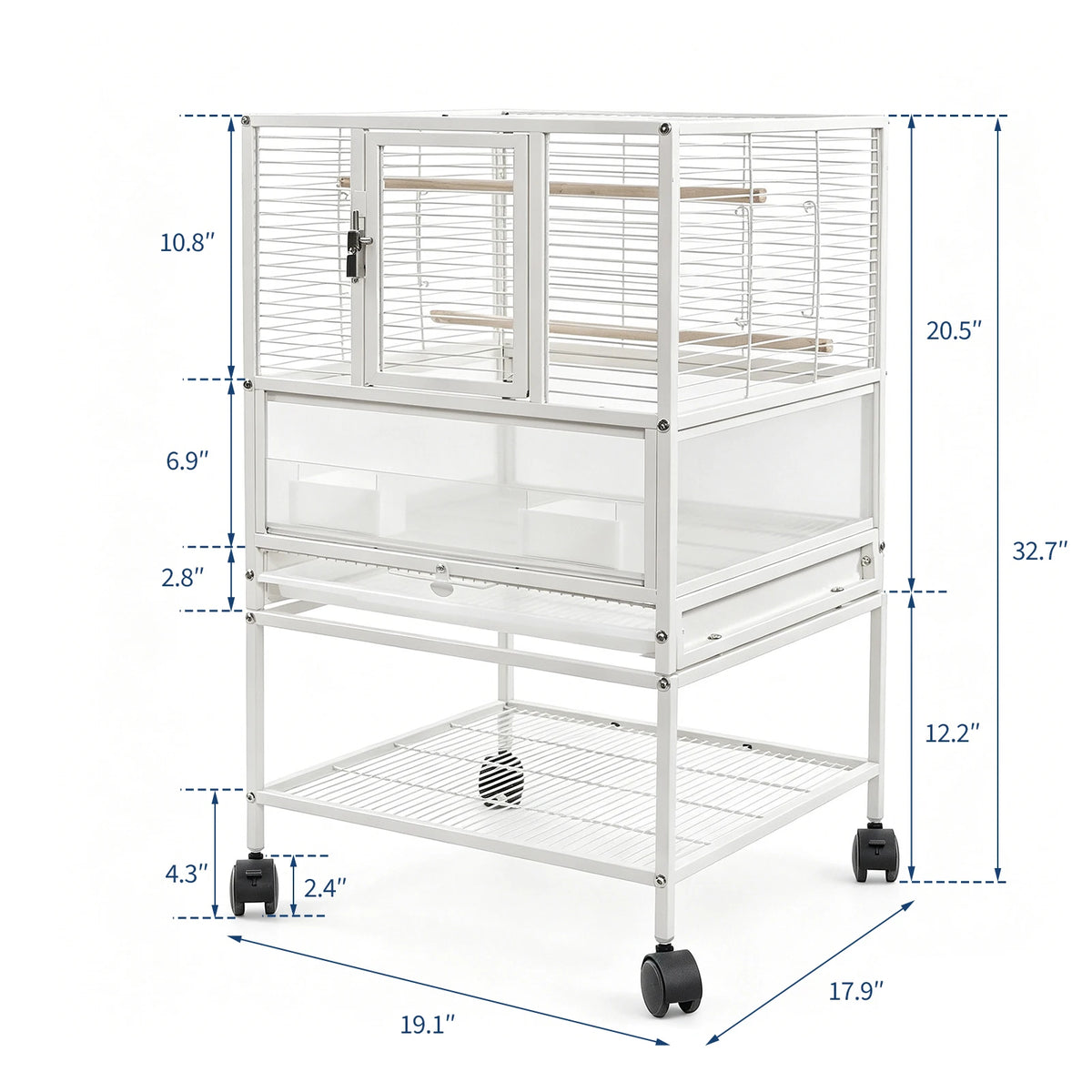 HiMISS Bird Cage With Stand Wheels And Detachable Storage Shelf
