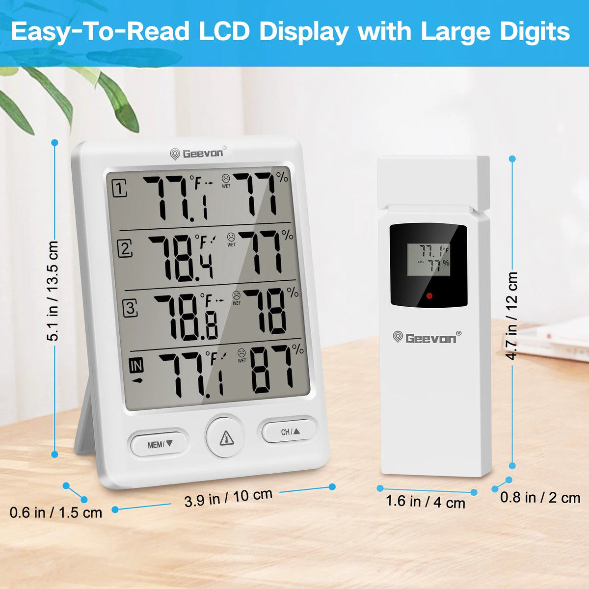 Geevon Wireless Indoor Outdoor Thermometer With Remote Sensors And Hygrometer
