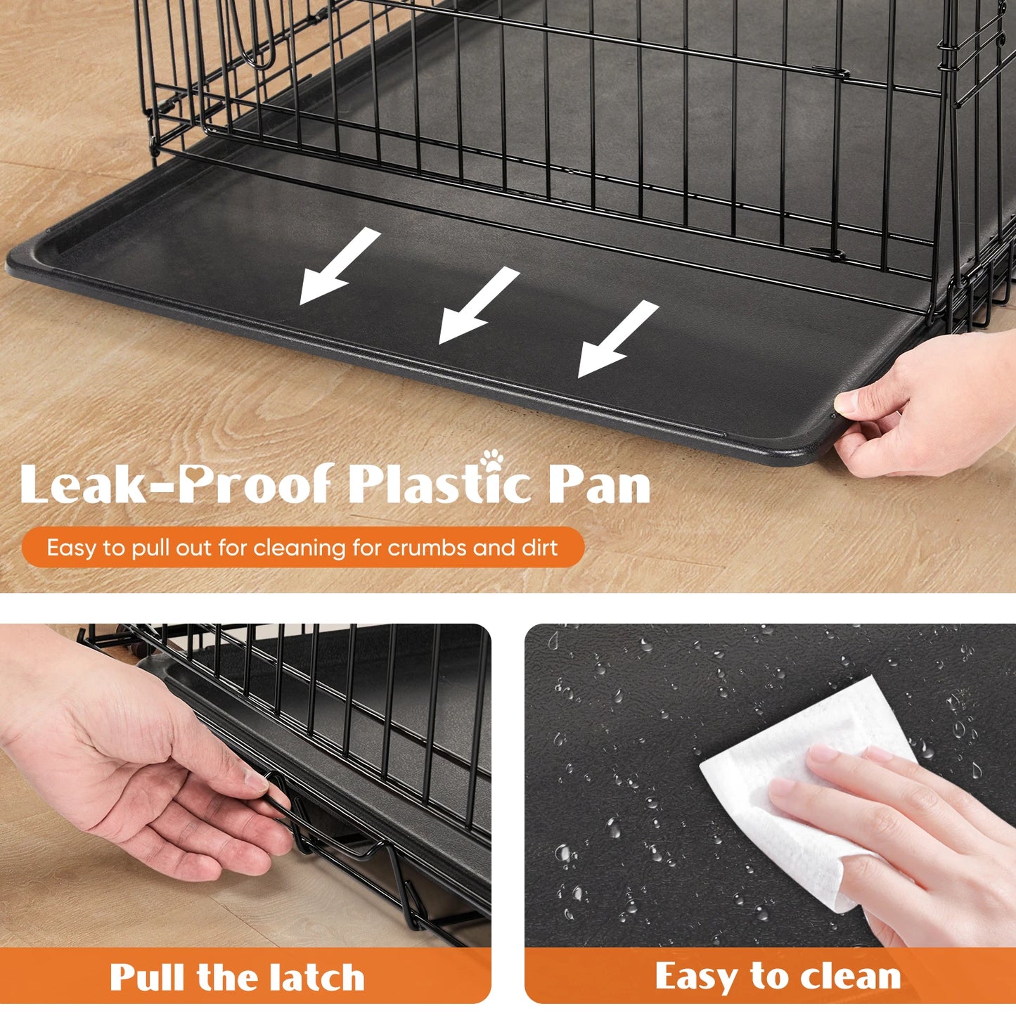 JHK Double Door Folding Metal Wire Dog Cage With Pan