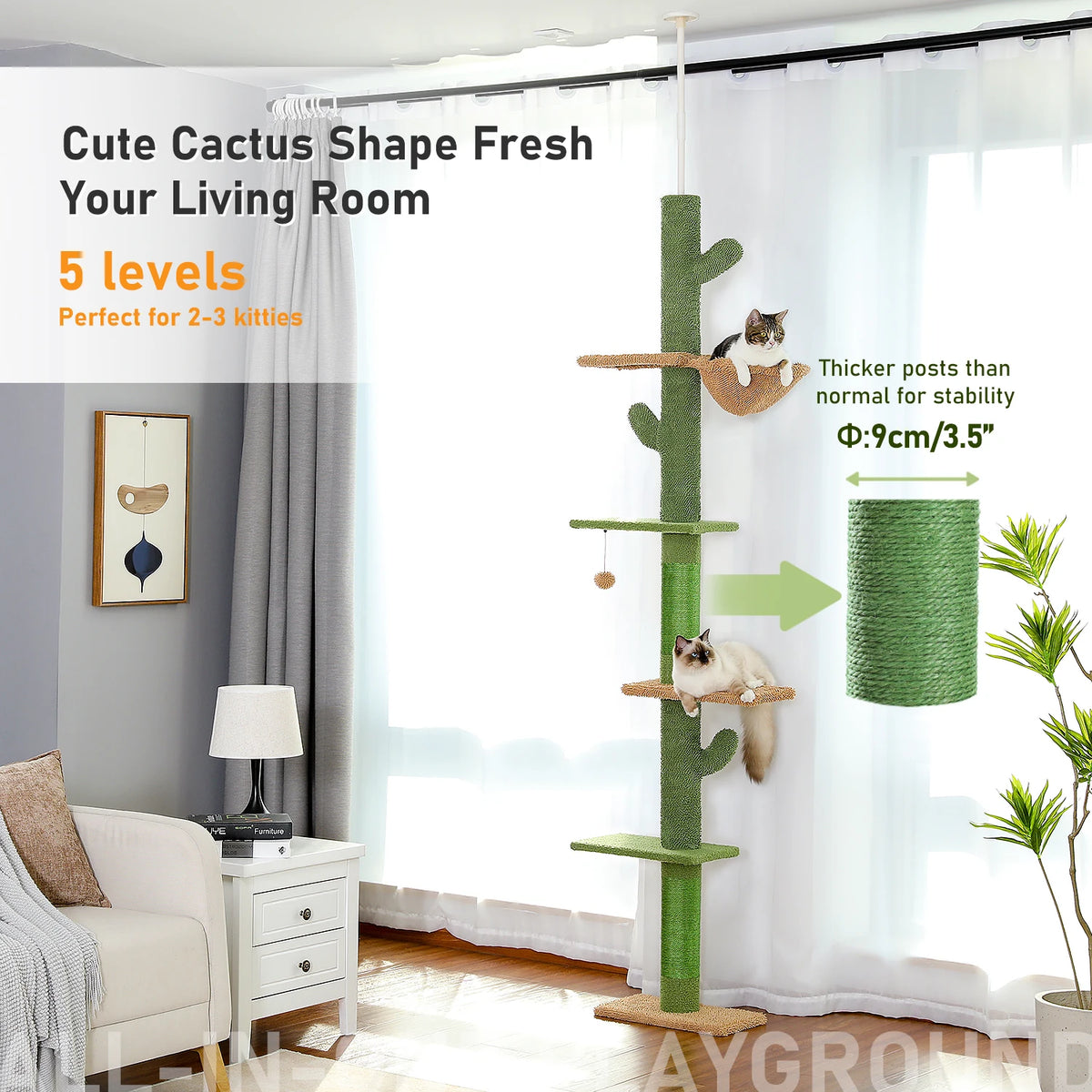 PAWZ Road Floor To Ceiling Cactus Cat Tree Scratching Post