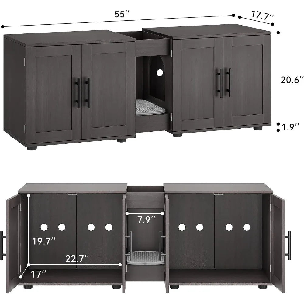 Garvee Wooden Double Room Hidden Cat Litter Box Enclosure Furniture