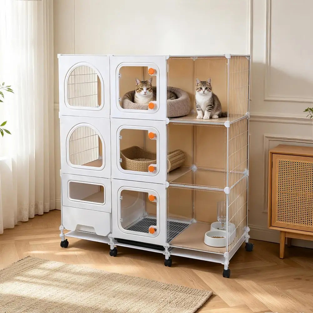 Indoor Cat Cage Enclosure With Litter Box And Wheels For Pets
