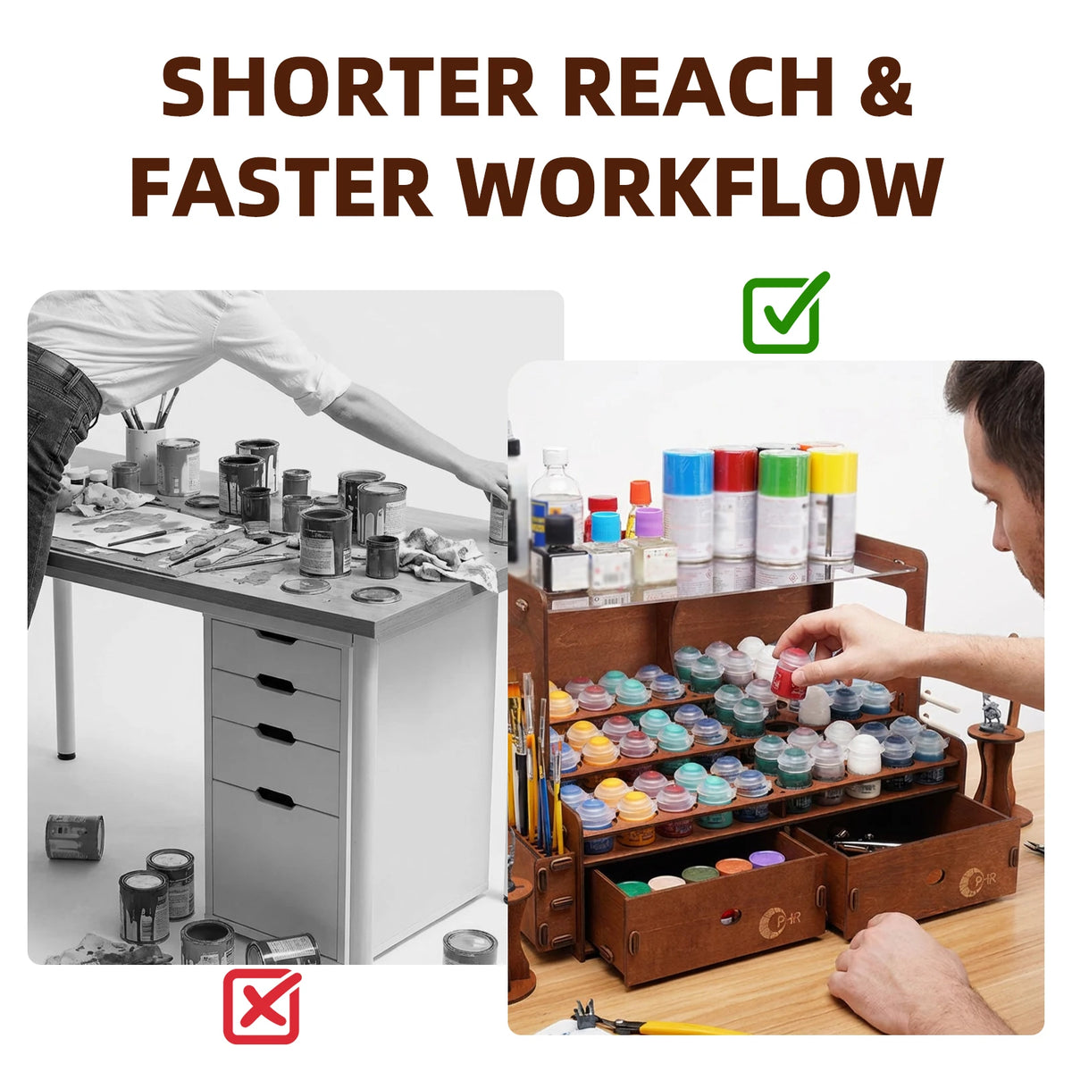 Wooden Model Paint Organizer Rack With Brush And Tool Holder