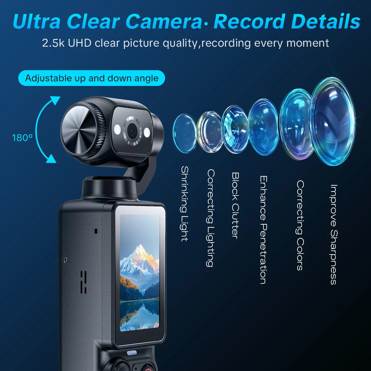W&O Portable Digital Camera With 2.5K Video And Rotating Lens