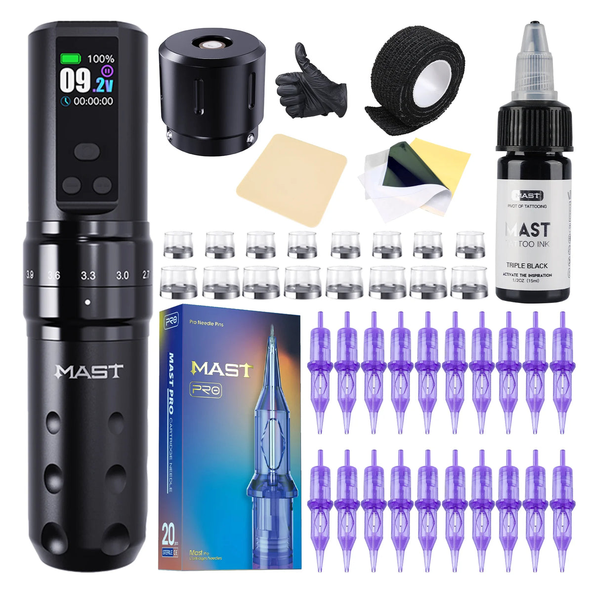 Mast Fold2 Pro Wireless Tattoo Pen Machine Kit Digital Display