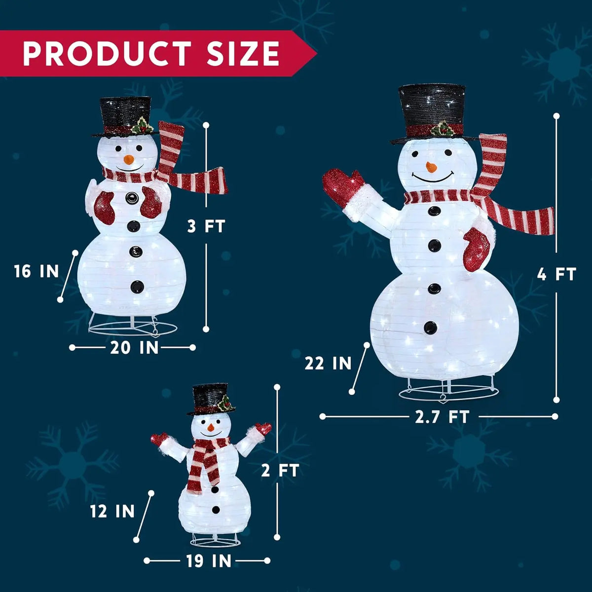 Joyfy 3D Collapsible Snowman LED Christmas Yard Lights