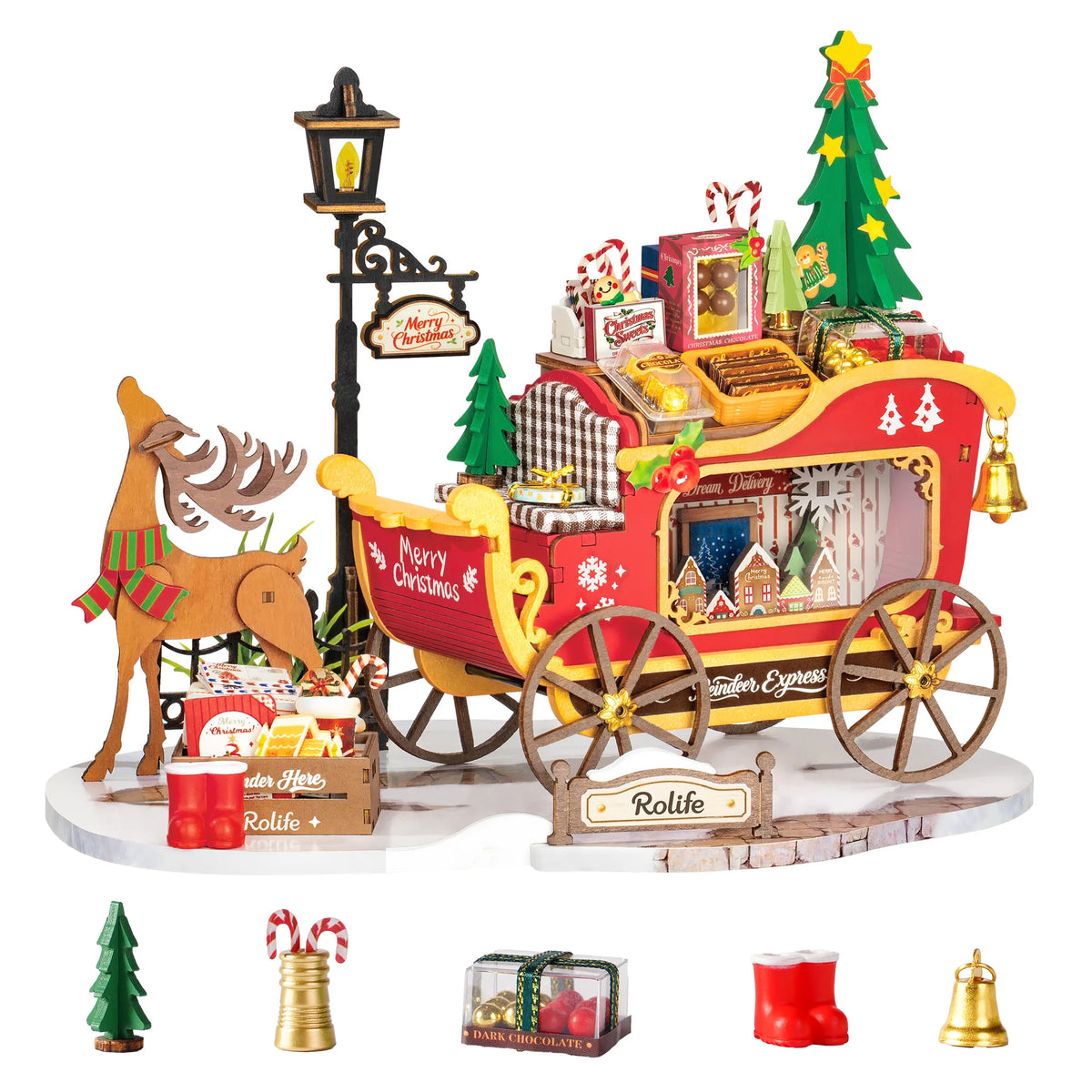 Rolife Reindeer Express Wooden 3D Puzzle Car Building Kit