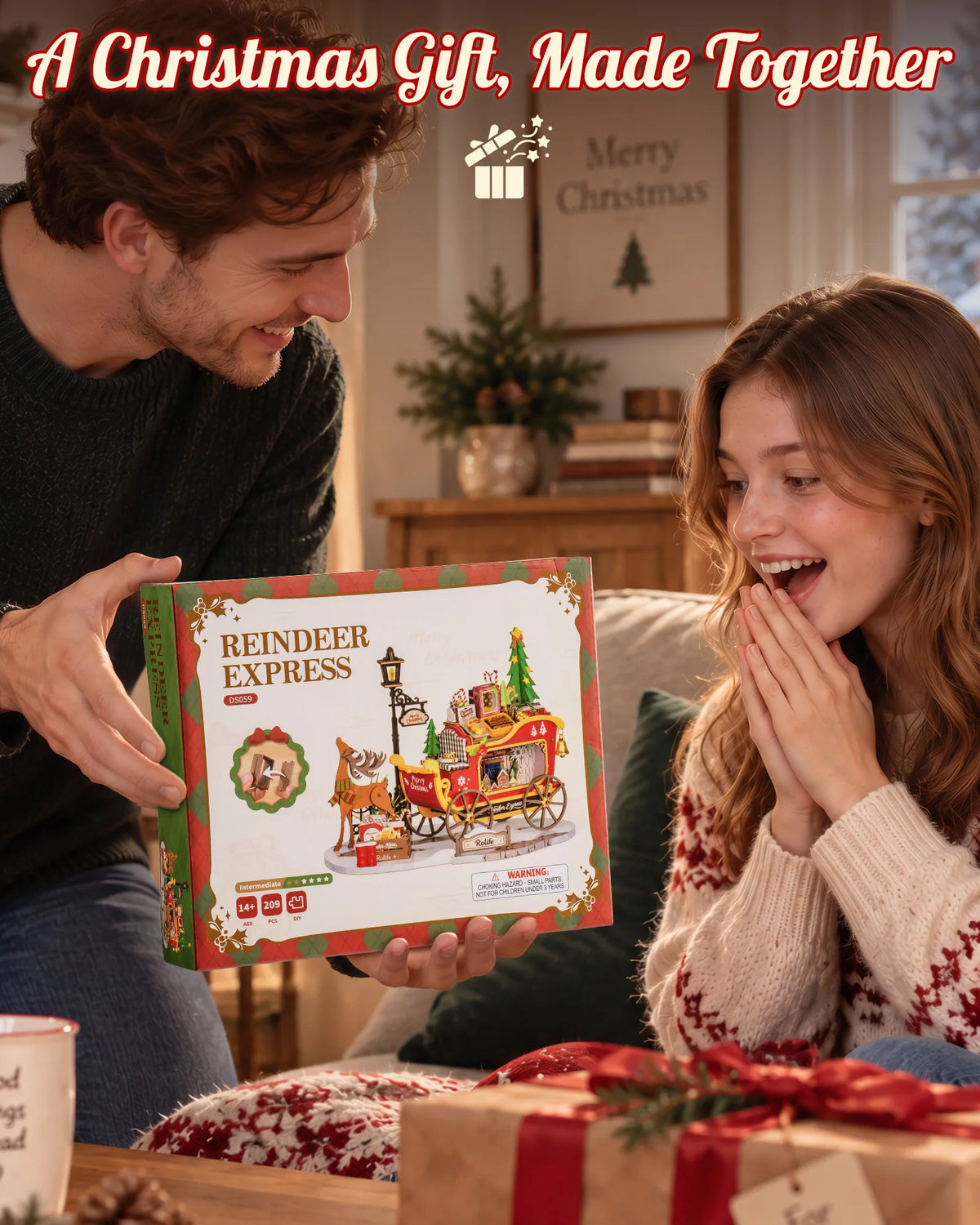 Rolife Reindeer Express Wooden 3D Puzzle Car Building Kit