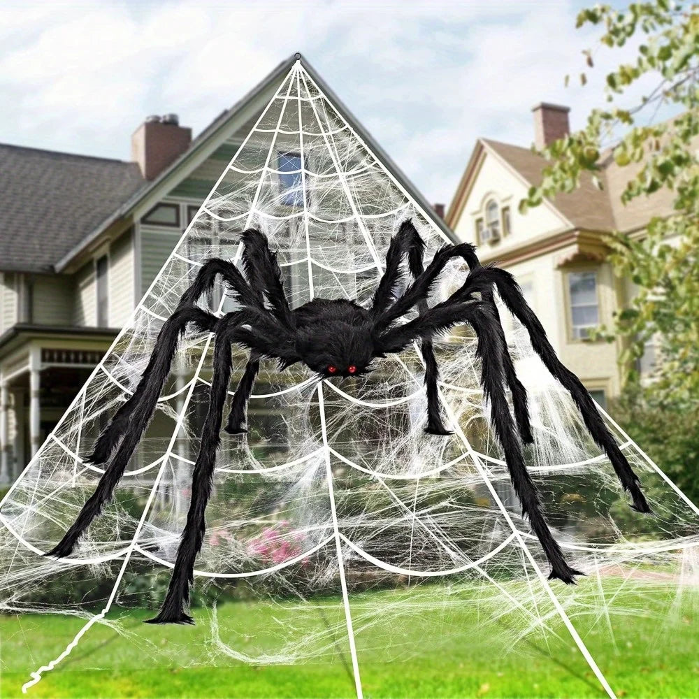 Giant Halloween Spider Decoration With Stretchy Web for Haunted House