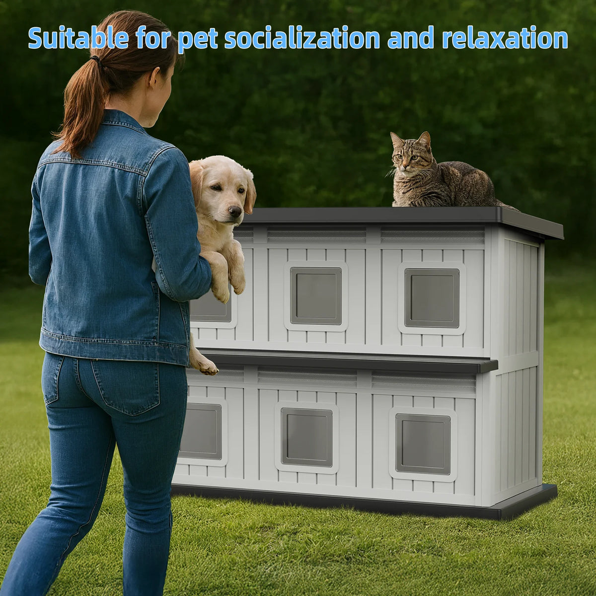Weatherproof Resin Cat House With Multiple Access Doors