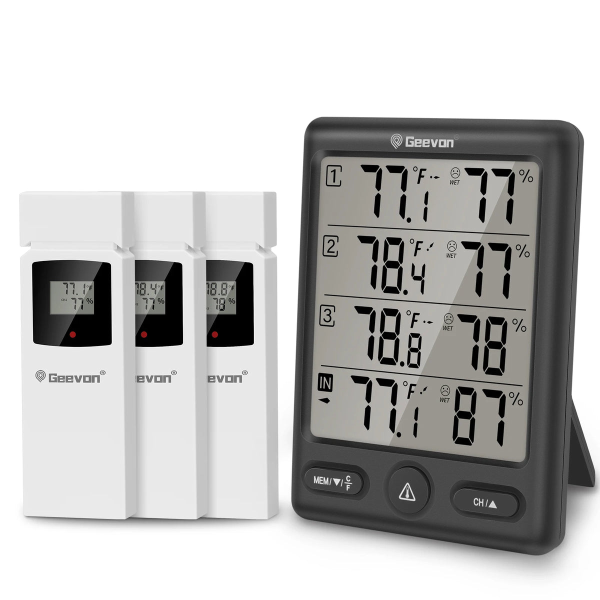 Geevon Wireless Indoor Outdoor Thermometer With Remote Sensors And Hygrometer