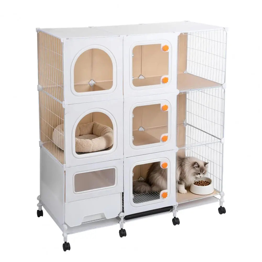 Indoor Cat Cage Enclosure With Litter Box And Wheels For Pets