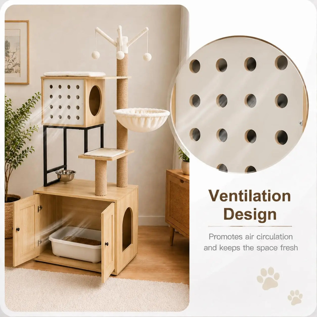 Cat Tree With Hidden Litter Box Enclosure And Climbing Condo