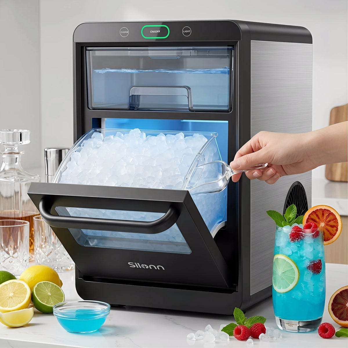 Phiergo Nugget Ice Maker Countertop Pebble Ice Machine