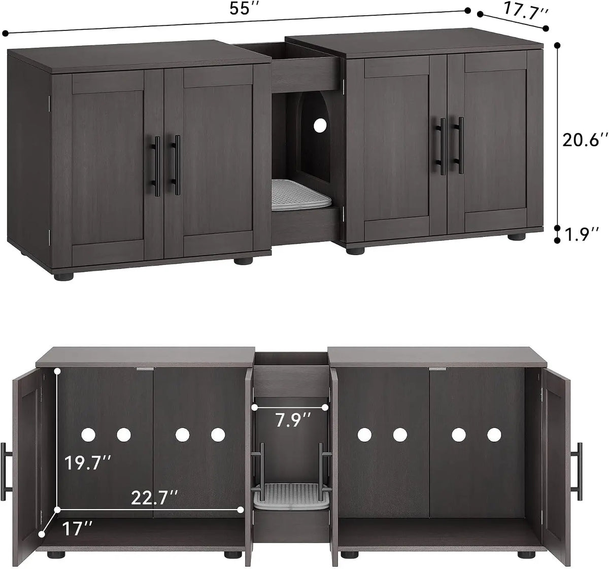 Garvee Wooden Double Room Hidden Cat Litter Box Enclosure Furniture
