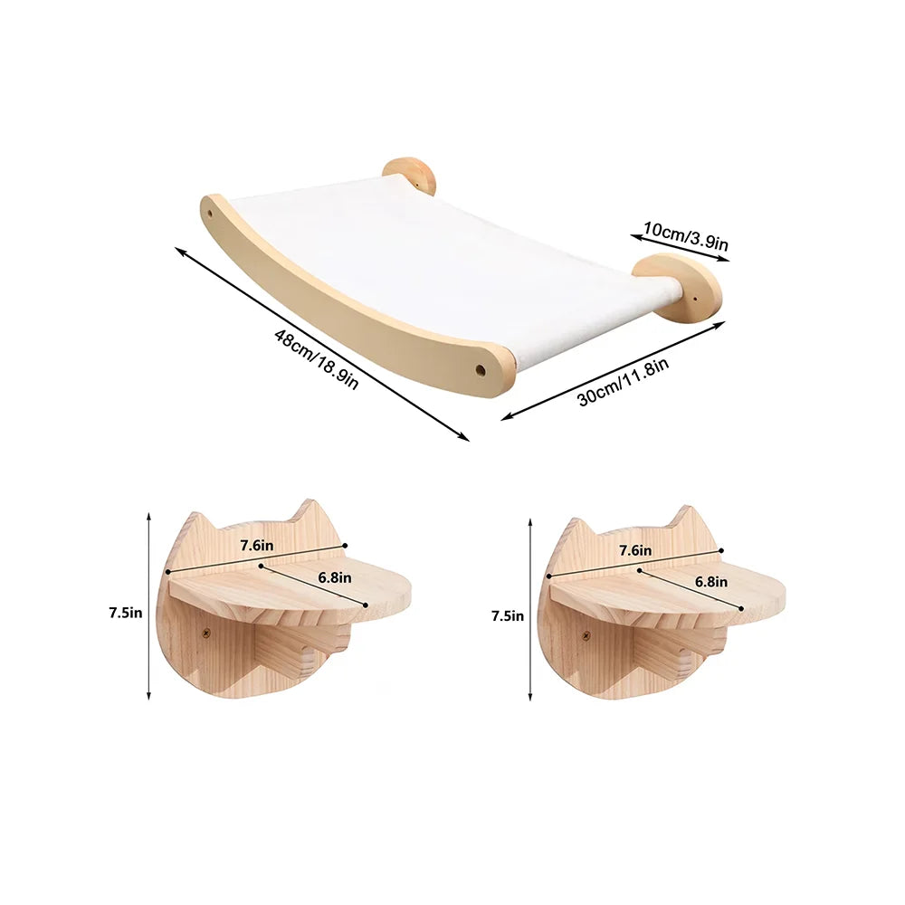 CWV Wall Mounted Cat Hammock With Sisal Rope Scratching Shelf