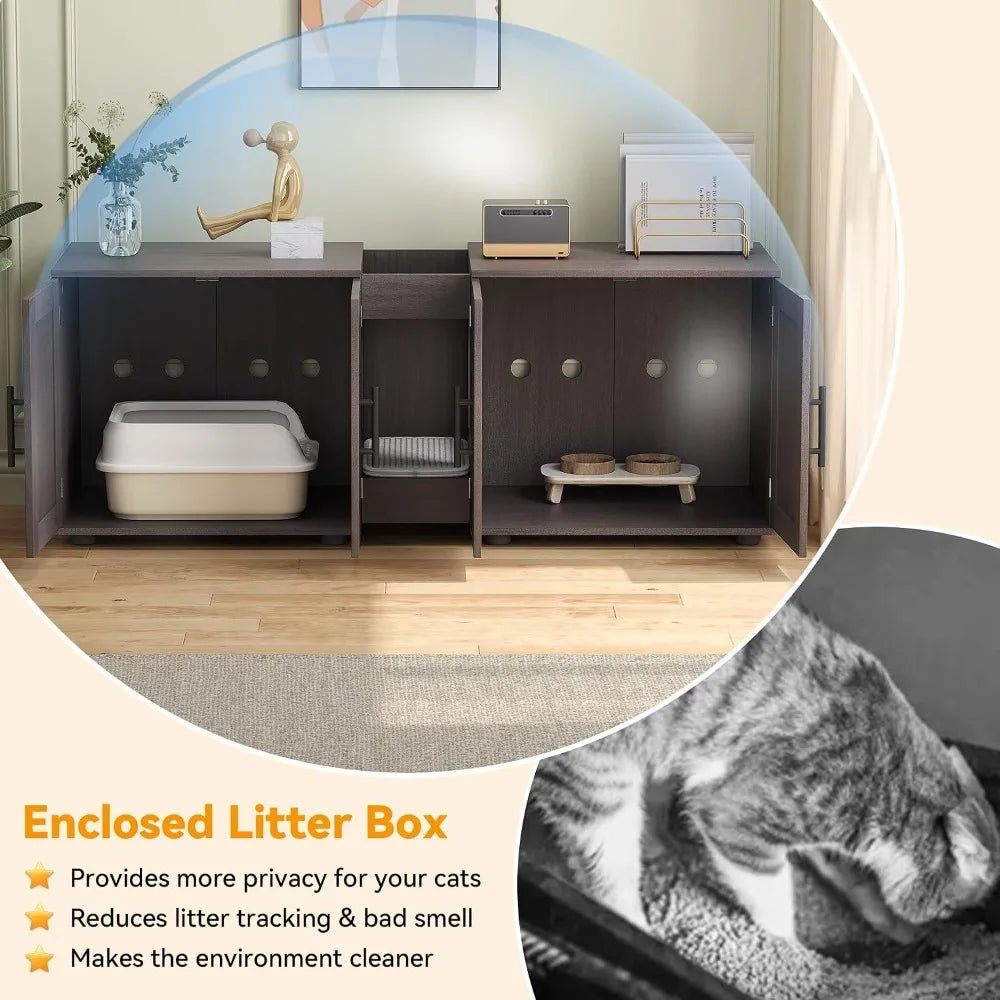 Garvee Wooden Double Room Hidden Cat Litter Box Enclosure Furniture