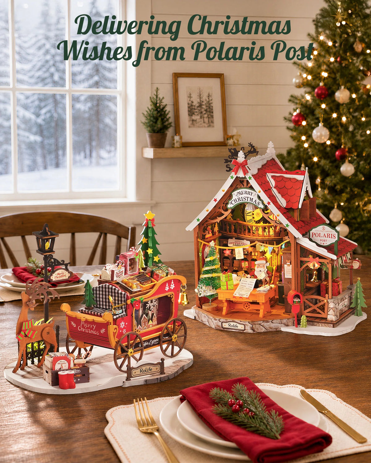 Rolife Reindeer Express Wooden 3D Puzzle Car Building Kit