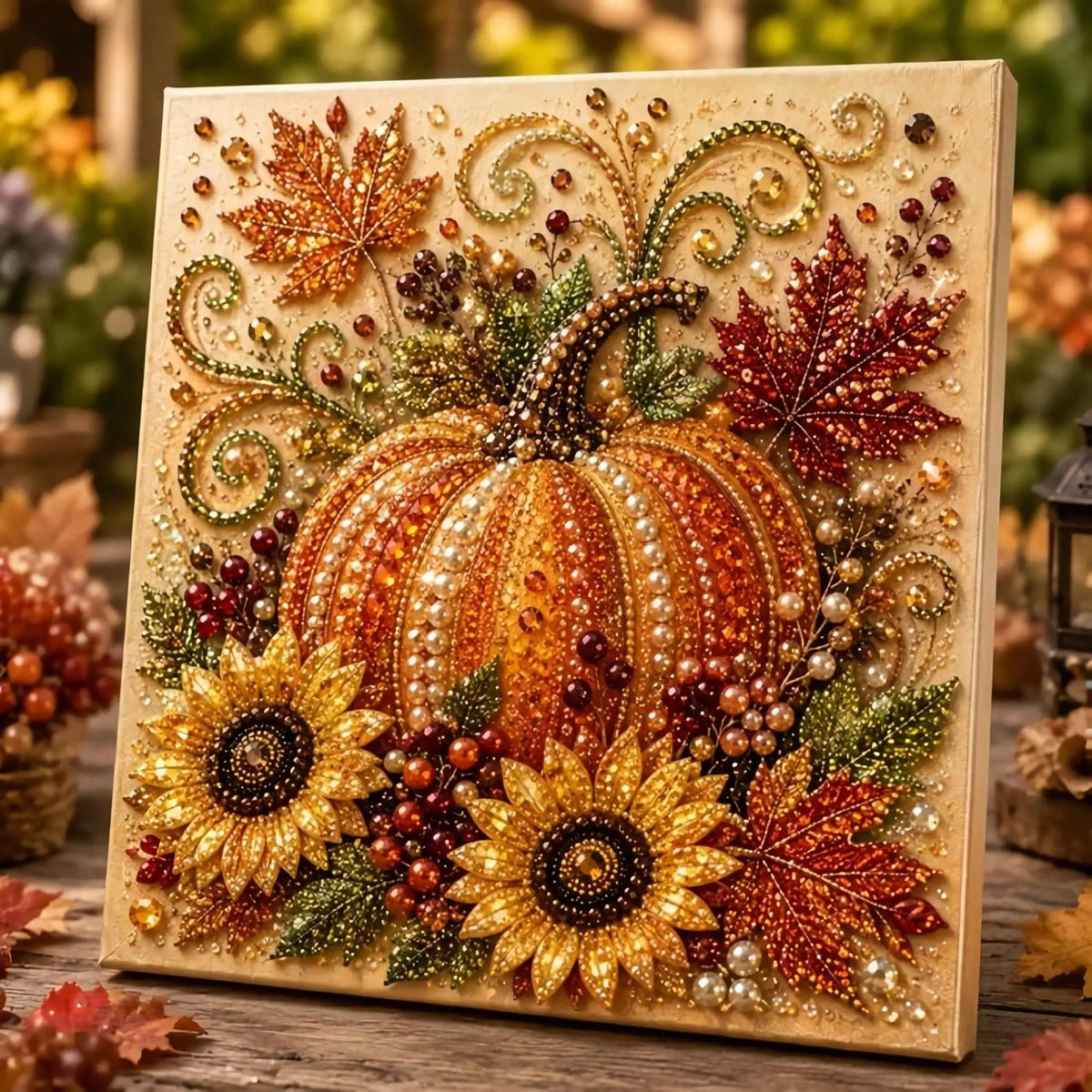 Autumn Pumpkin Pearl 5D Diamond Art Painting Kit for Adults and Beginners
