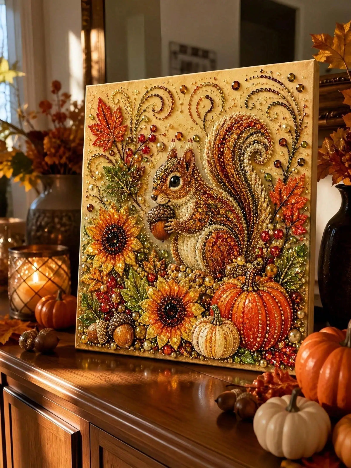 Autumn Pumpkin Pearl 5D Diamond Art Painting Kit for Adults and Beginners
