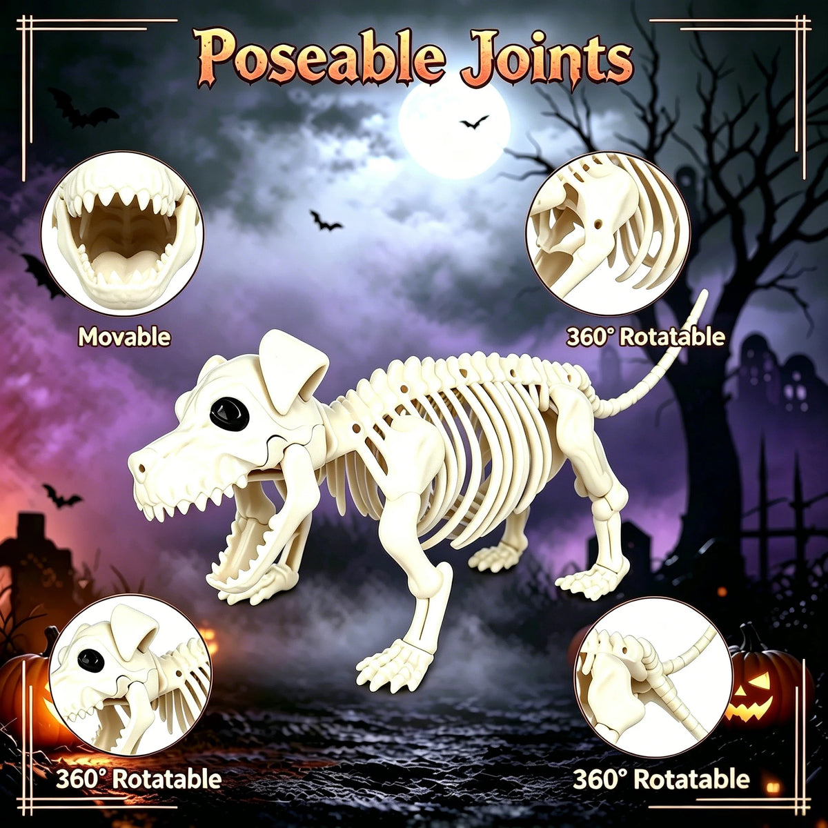 Posable Halloween Cowboy Skeleton and Dog Outdoor Decorations