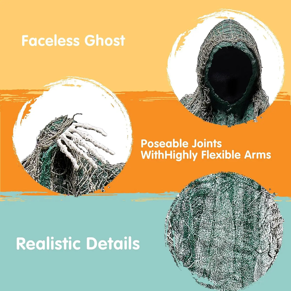 Hanging Faceless Ghost Decorations with Posable Arms for Halloween