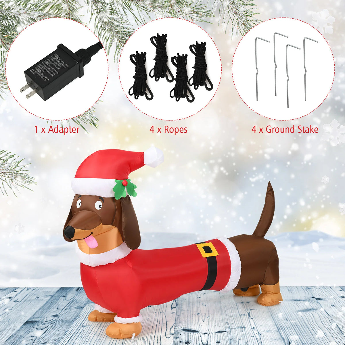 MULTIGOT Inflatable Christmas Dog With LED Lights Outdoor Yard Decoration