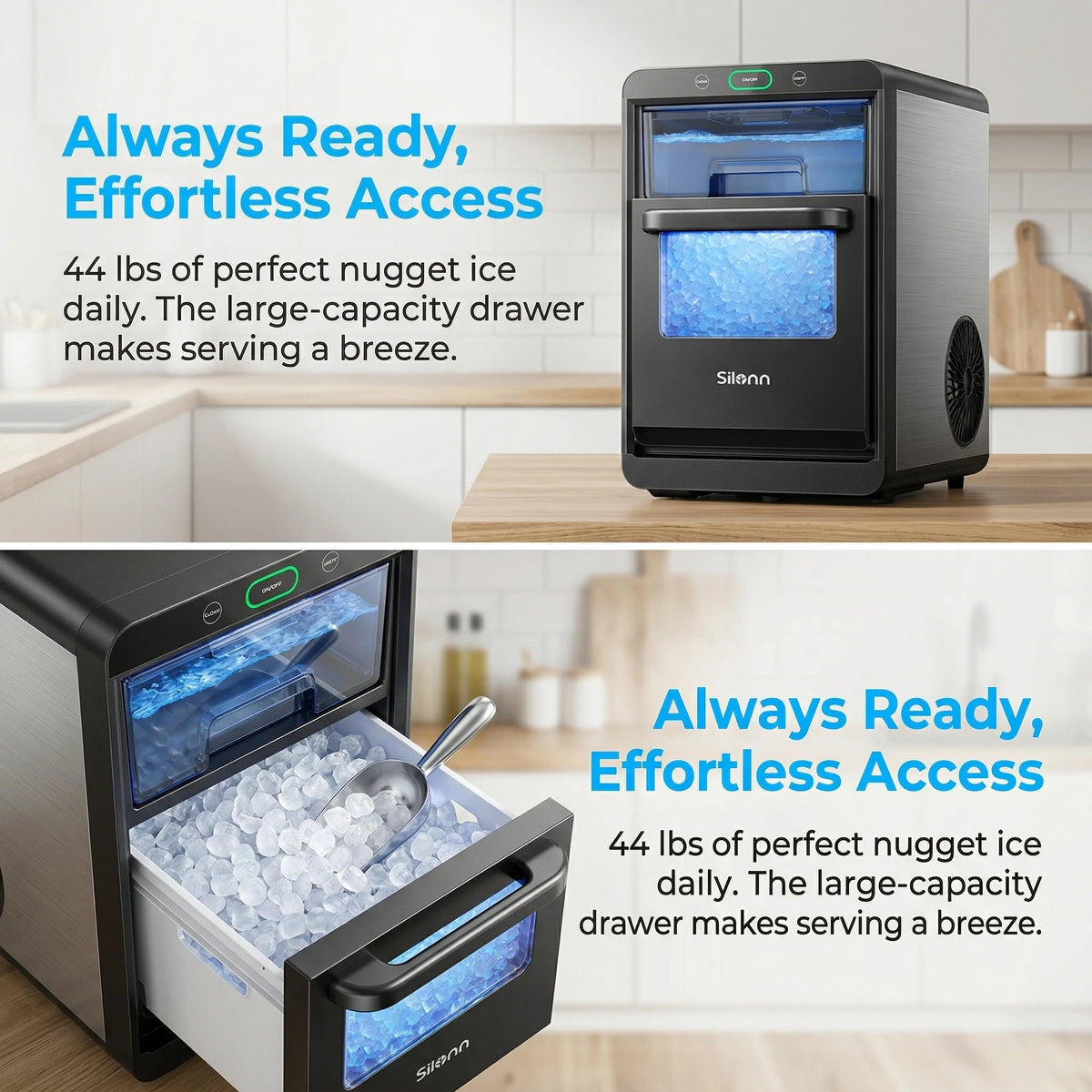 Phiergo Nugget Ice Maker Countertop Pebble Ice Machine