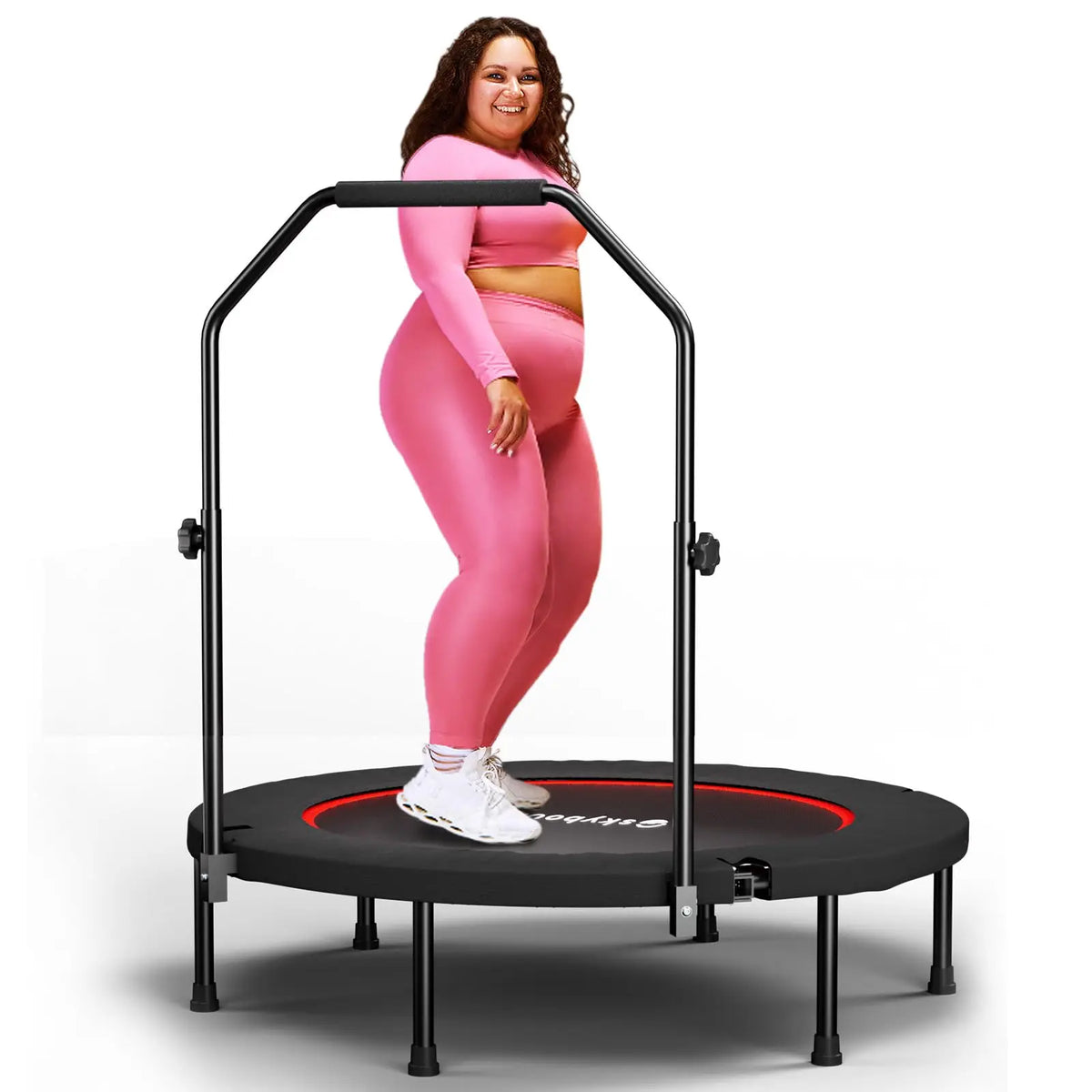 Foldable Mini Trampoline Fitness Rebounder With Adjustable Handle