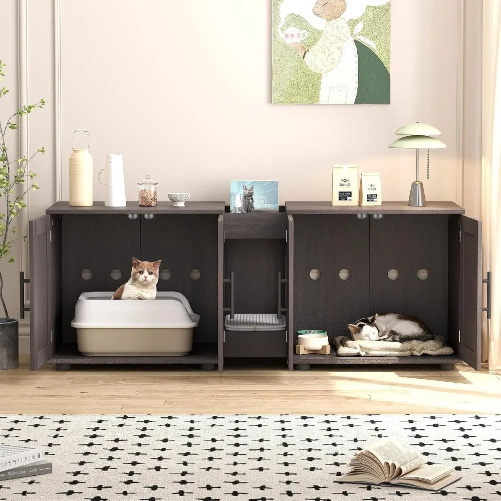 Garvee Wooden Double Room Hidden Cat Litter Box Enclosure Furniture