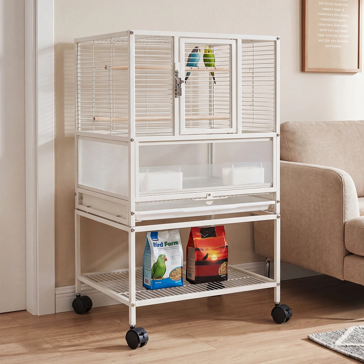 HiMISS Bird Cage With Stand Wheels And Detachable Storage Shelf