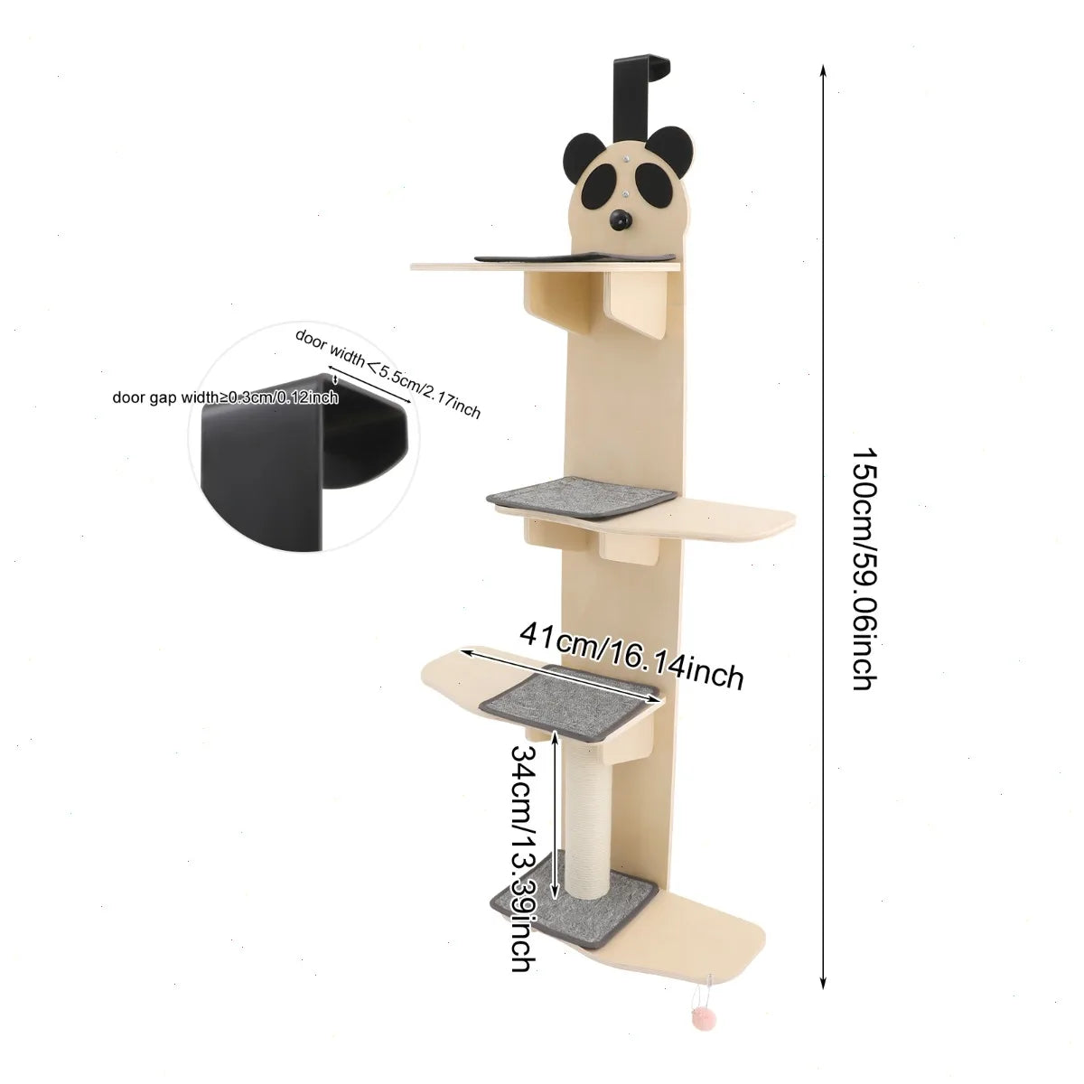 Door Hanging Cat Tree With Scratch Post And Wooden Shelves